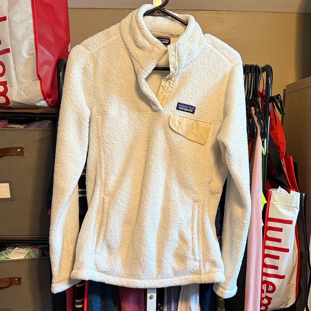 Patagonia Women’s Re-Tool Snap-T Pullover Sweatshirt Small Raw Linen White X-Dye